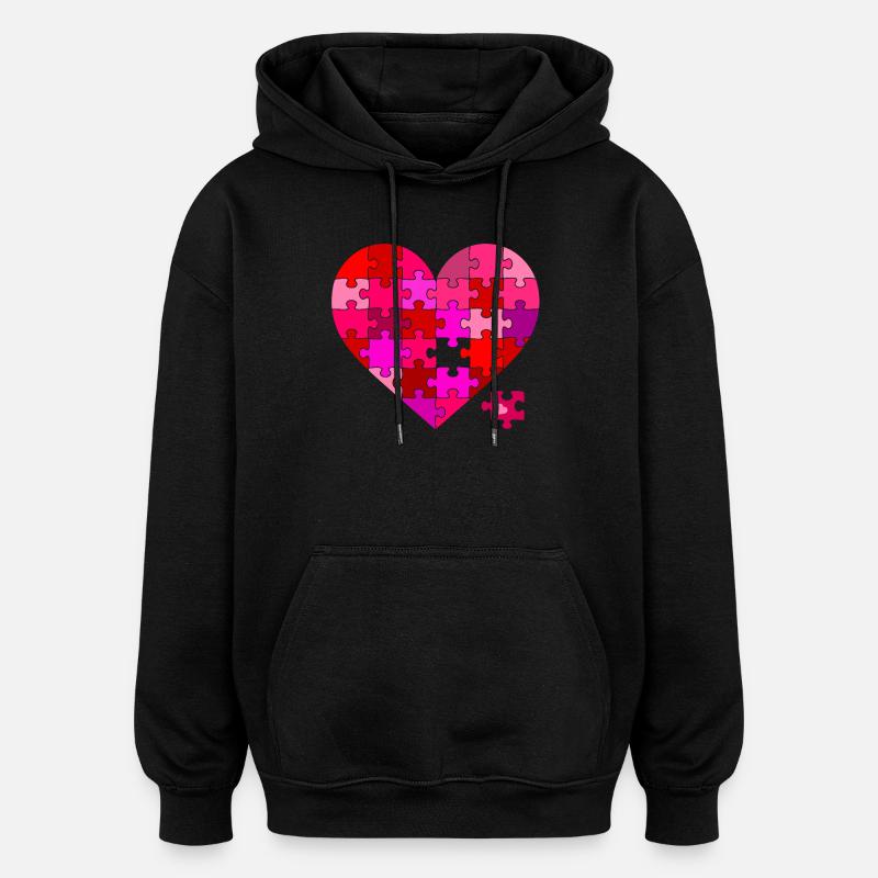 Herz Puzzle Farbexplosion - Oversized Unisex Hoodie - Schwarz