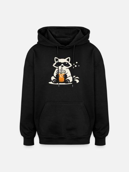 Waschbär Eiskaffee Lustig Geschenk Sommer - Oversized Unisex Hoodie - Schwarz