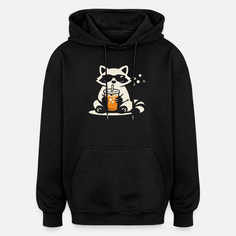 Waschbär Eiskaffee Lustig Geschenk Sommer - Oversized Unisex Hoodie - Schwarz