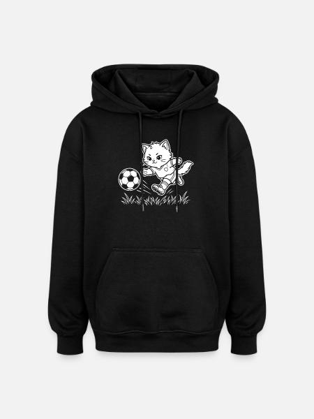 Soccer Kawaii Cat - Oversized Unisex Hoodie - black
