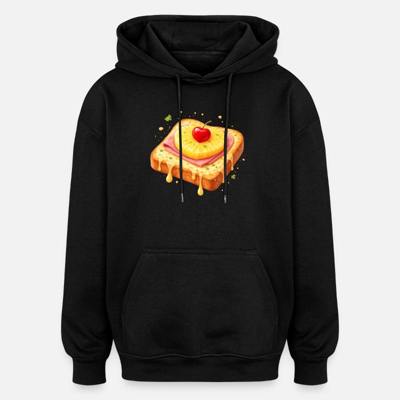 Toast with pineapple and cherry illustration - Oversized Unisex Hoodie - black