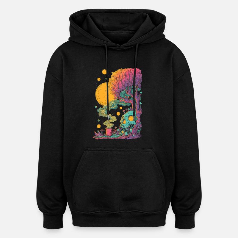 Psychedelic tree skull in the cosmos - Oversized Unisex Hoodie - black