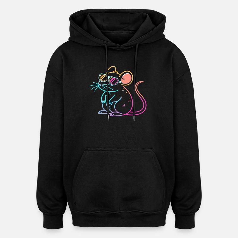Rat arc-en-ciel lunettes neon - Sweat à capuche oversize unisexe - noir
