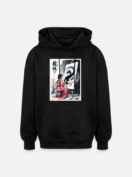Sakura Dragon Ink Painting - Oversized Unisex Hoodie - black