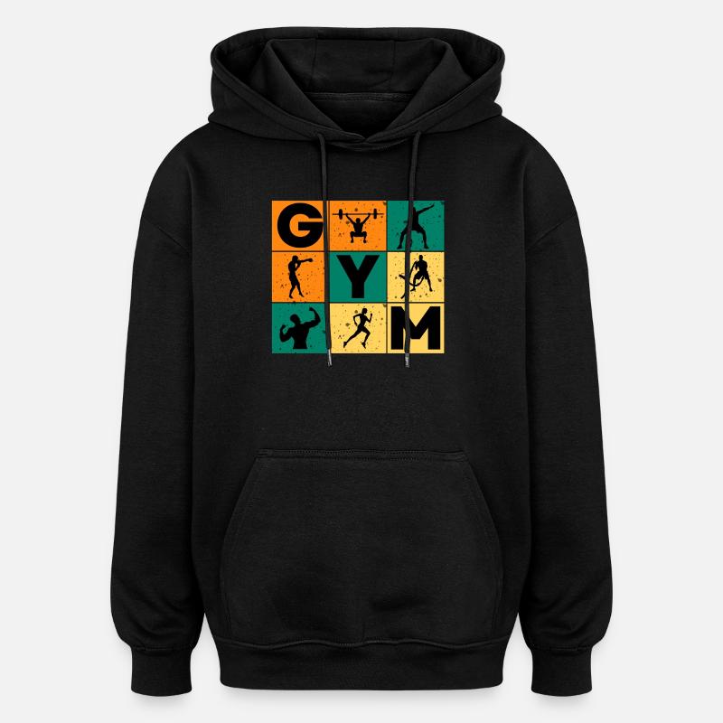 Grille Gym Silhouettes et Lettres - Sweat à capuche oversize unisexe - noir