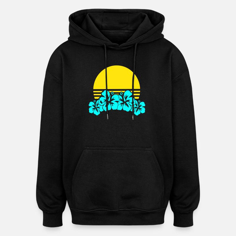 Soleil Hibiscus Néon Tropiques - Sweat à capuche oversize unisexe - noir