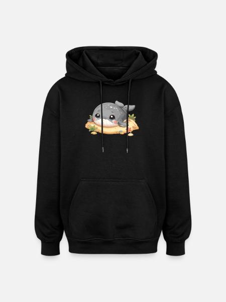 Whale on sandbank - Oversized Unisex Hoodie - black