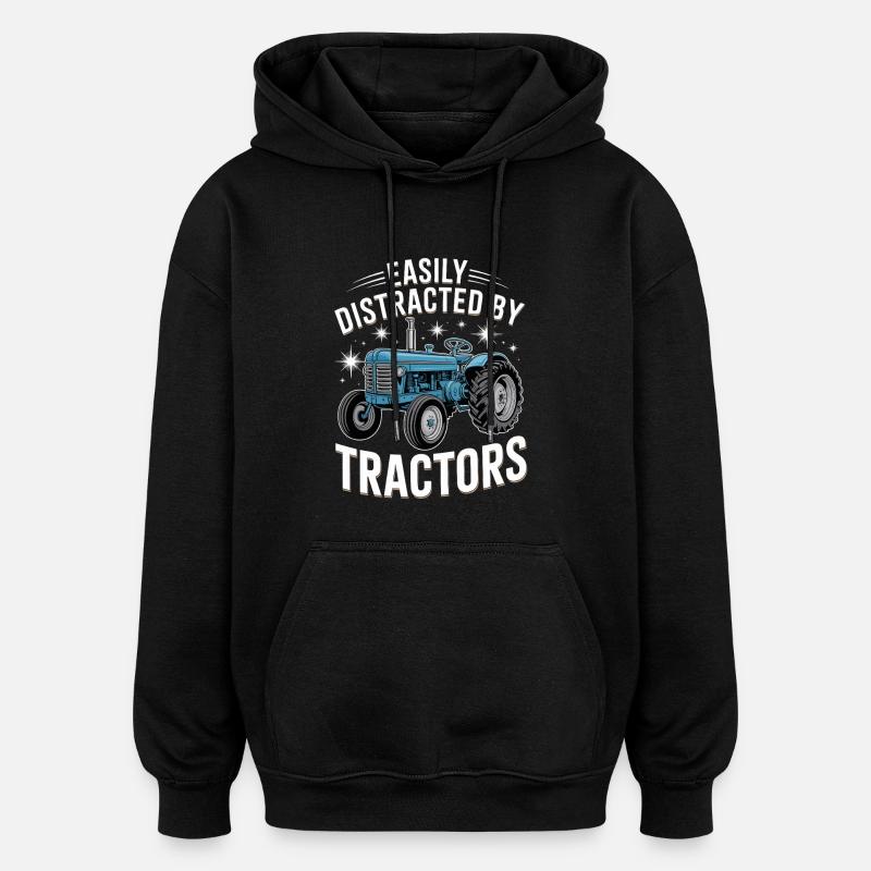 Facilement distrait par les tracteurs - Sweat à capuche oversize unisexe - noir