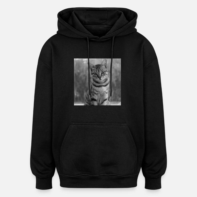 chat noir et blanc - Sweat à capuche oversize unisexe - noir