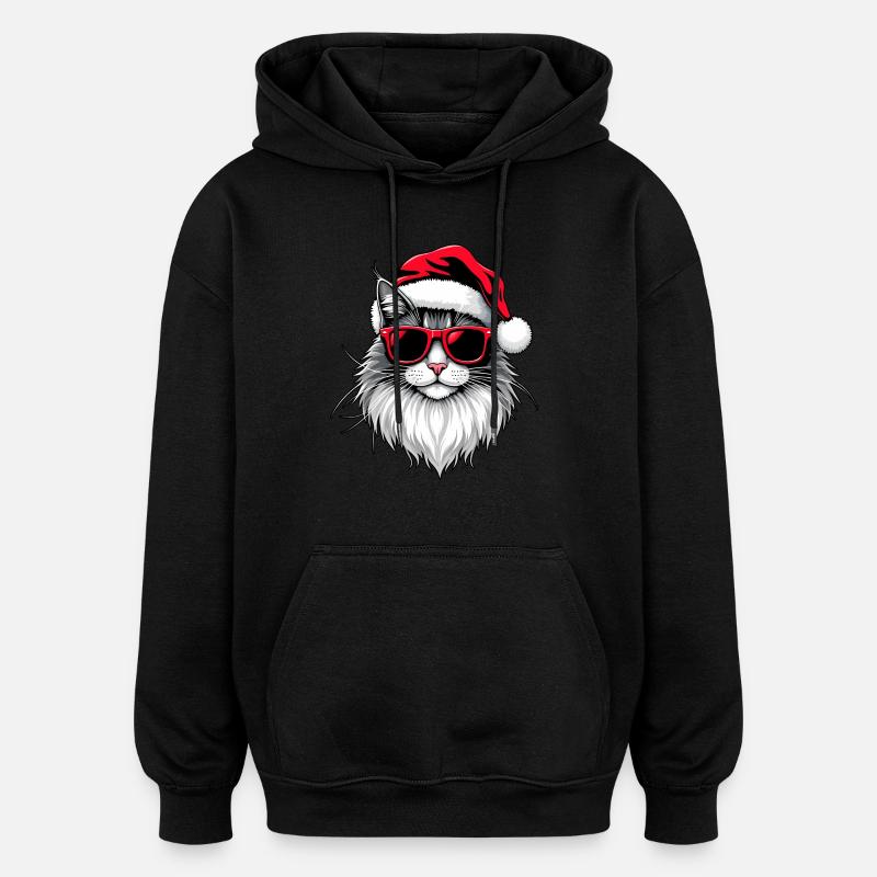Chat Père Noël Noël - Sweat à capuche oversize unisexe - noir