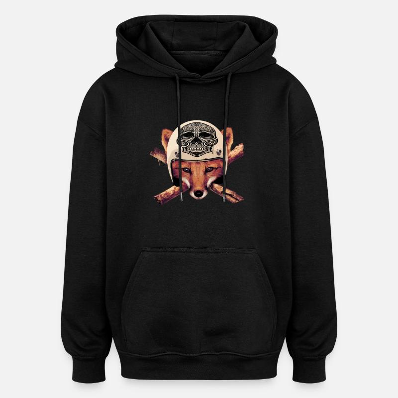 FOX-skull-head - Sweat à capuche oversize unisexe - noir