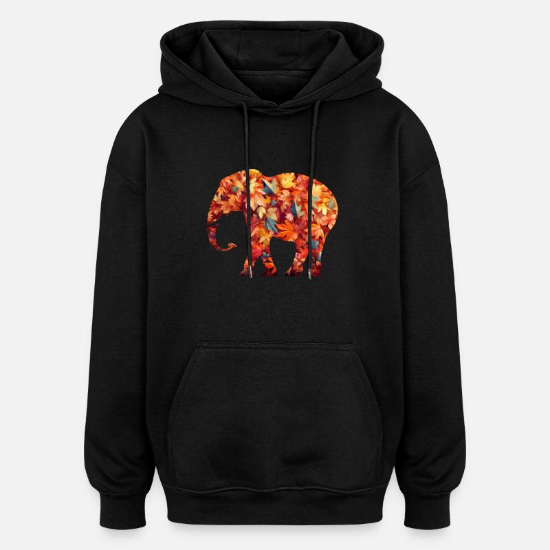 Elefant im Herbstlaub - Oversized Unisex Hoodie - Schwarz