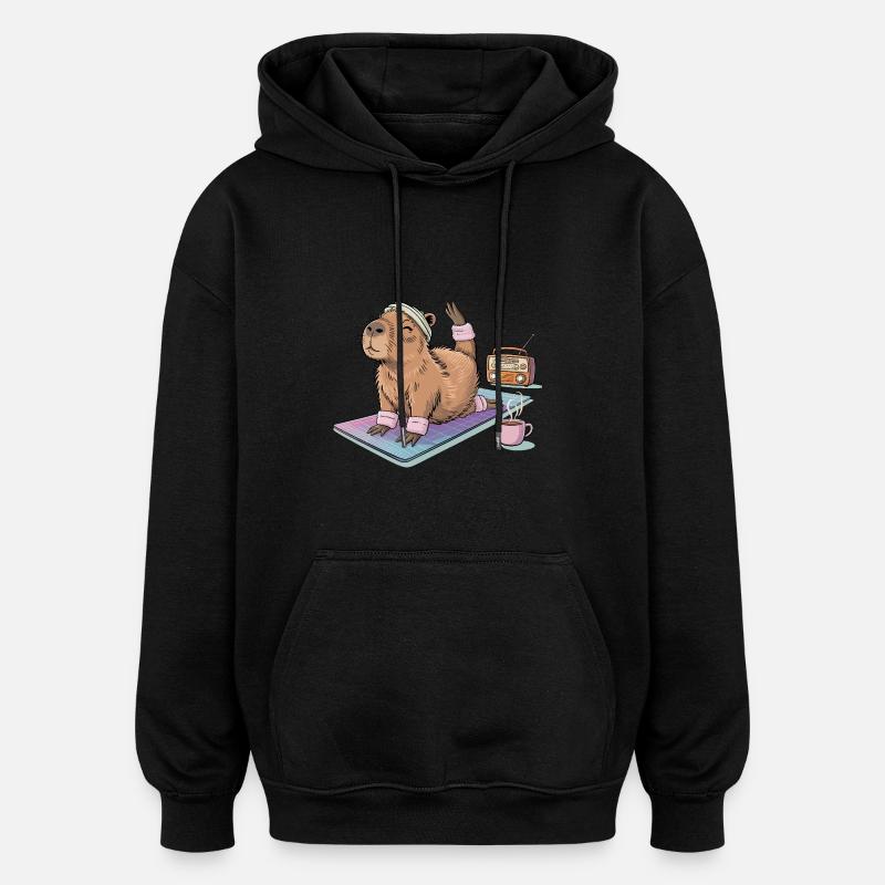 Drôle de Pilates Yoga Capybara - Sweat à capuche oversize unisexe - noir
