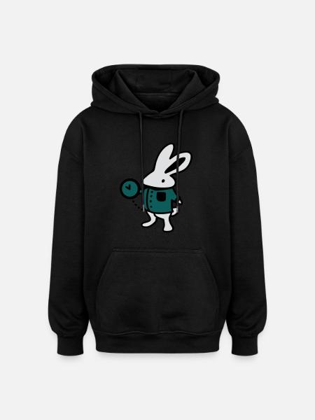 Rabbit + Clock - Oversized Unisex Hoodie - black