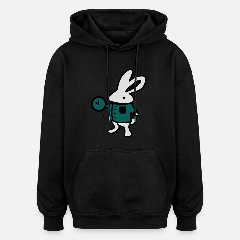Rabbit + Clock - Oversized Unisex Hoodie - black