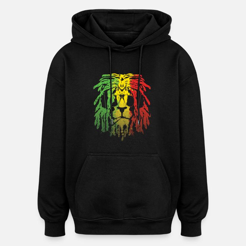 Lion Rasta - Sweat à capuche oversize unisexe - noir