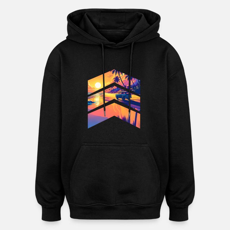 Été plages palmier surf - Sweat à capuche oversize unisexe - noir