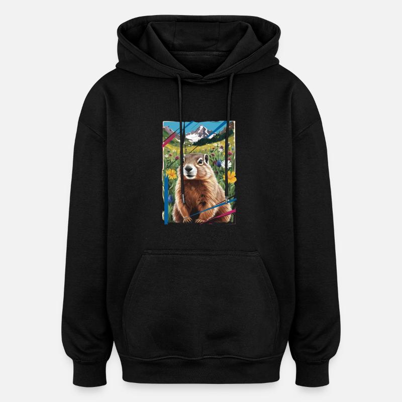 Marmotte paysage nature - Sweat à capuche oversize unisexe - noir