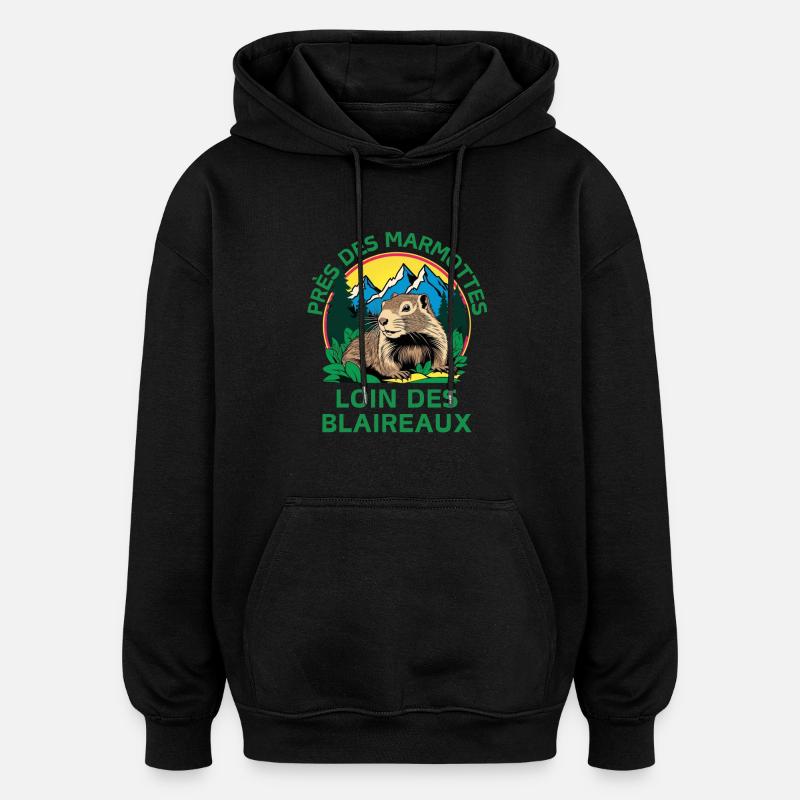 Près des marmottes - Sweat à capuche oversize unisexe - noir
