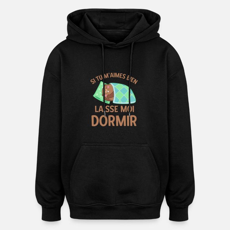 Humour marmotte dormir - Sweat à capuche oversize unisexe - noir