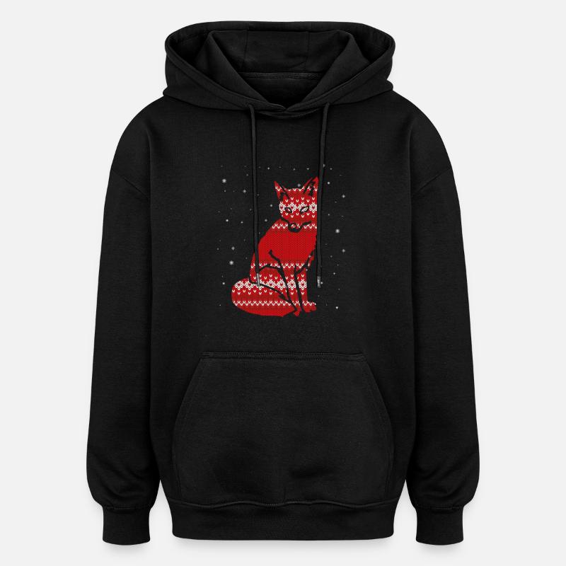 Christmas fox - knitting effect - Oversized Unisex Hoodie - black