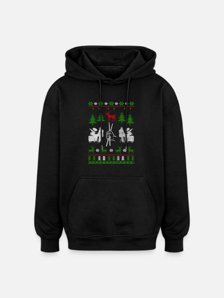 music drummer ugly christmas jumper - Oversized Unisex Hoodie - black