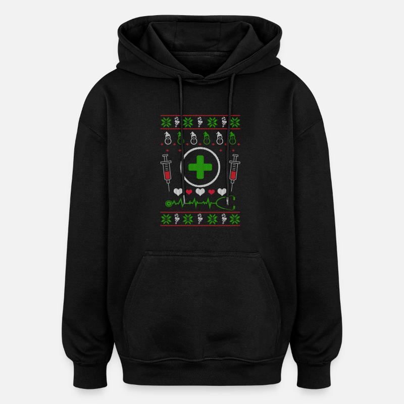 Krankenschwester Pflegeberuf Ugly Christmas - Oversized Unisex Hoodie - Schwarz