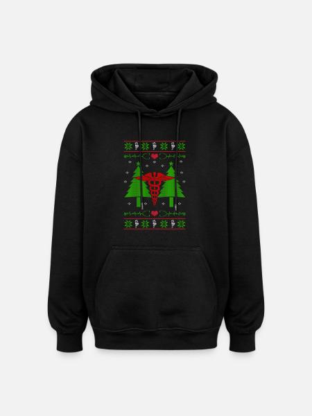 Nursing nurse Ugly Christmas - Oversized Unisex Hoodie - black