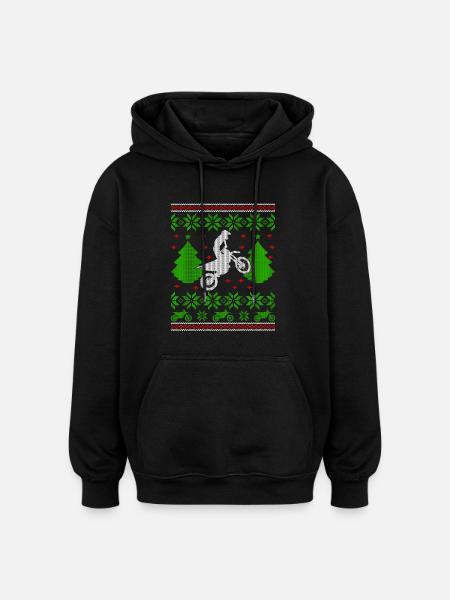 dirtbike motorcross ugly christmas - Oversized Unisex Hoodie - black