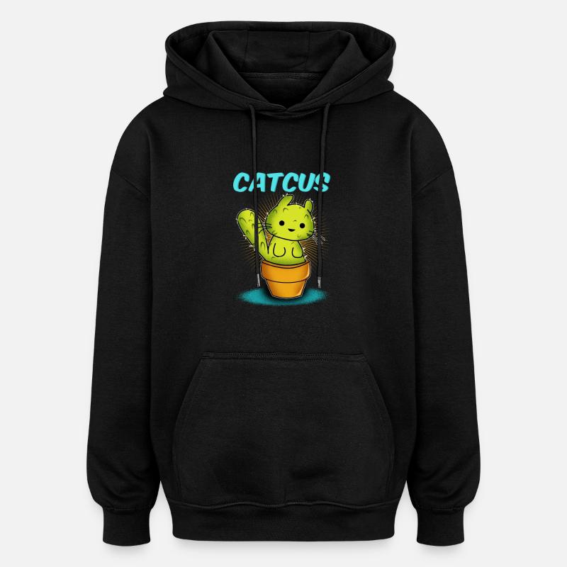 Chat / CATCUS / Cactus / Cadeau - Sweat à capuche oversize unisexe - noir