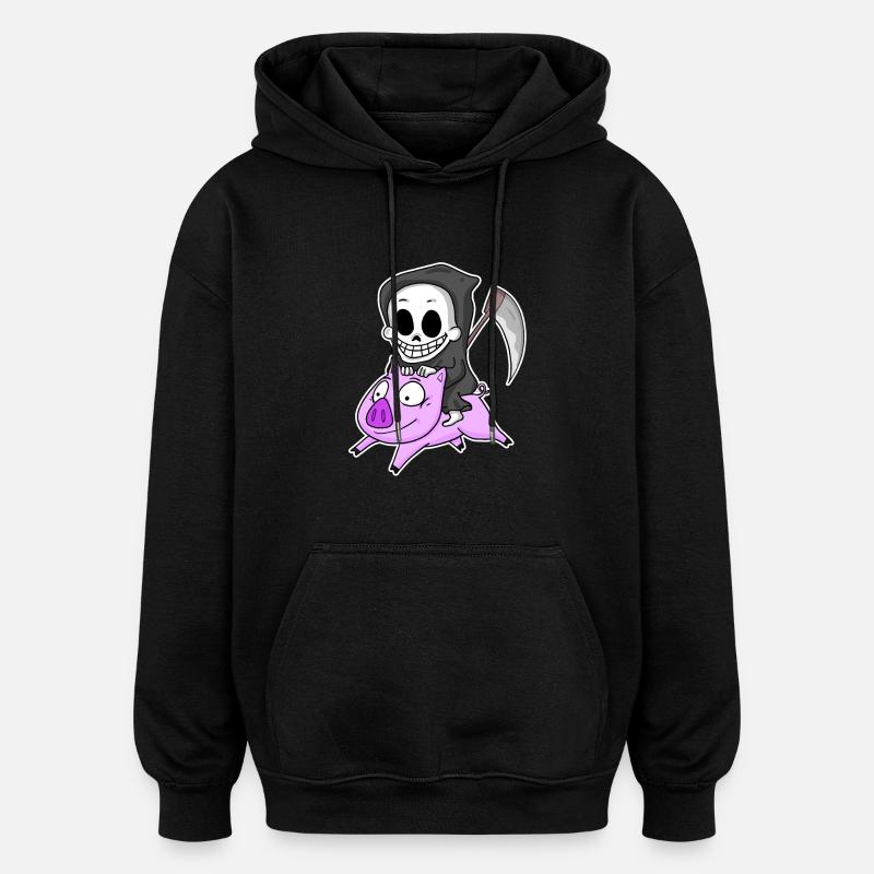 Grim Reaper and Pig - Oversized Unisex Hoodie - black