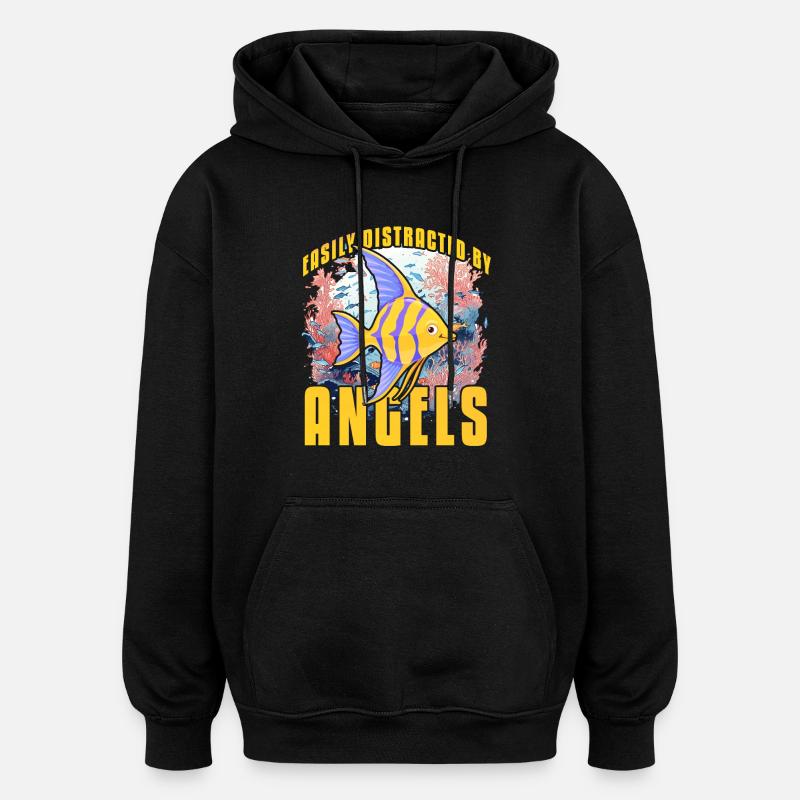 Easily distracted by Angels - Oversized Unisex Hoodie - black
