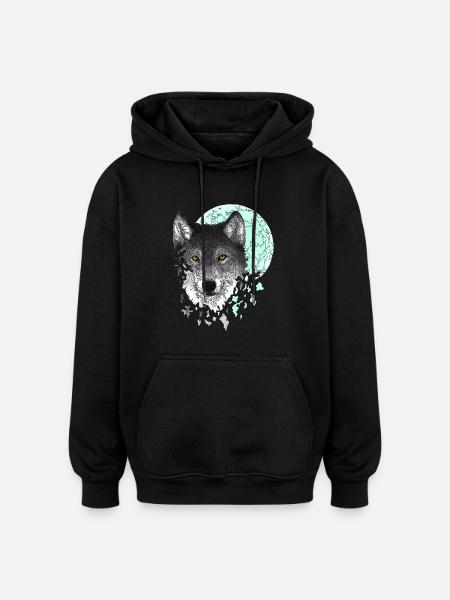 wolf - Oversized Unisex Hoodie - black