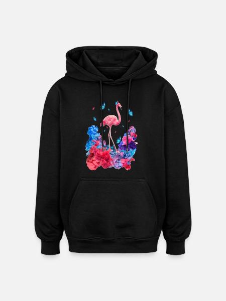 Wolken Flamingo - Oversized Unisex Hoodie - Schwarz