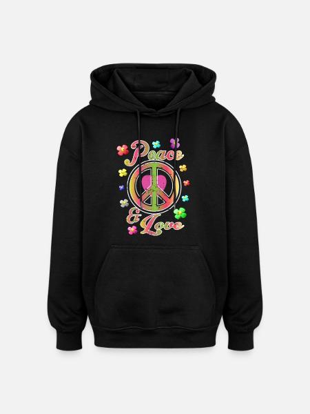 Peace and Love - Oversized Unisex Hoodie - black