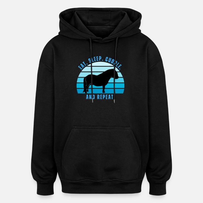 Shetland Pony Happiness - Retro Style Sunset - Oversized Unisex Hoodie - black