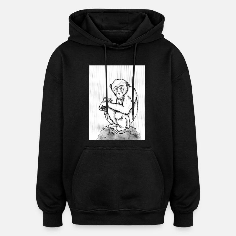 Nachdenklicher Schimpanse - Oversized Unisex Hoodie - Schwarz
