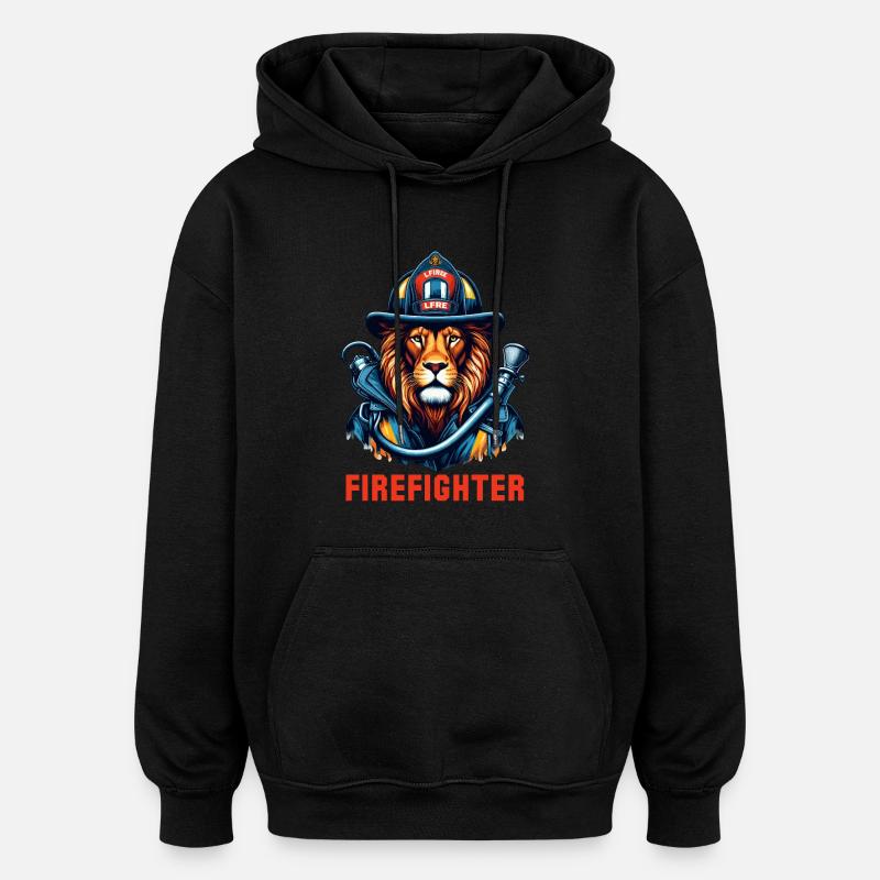 Cadeau Lion pompier - Sweat à capuche oversize unisexe - noir