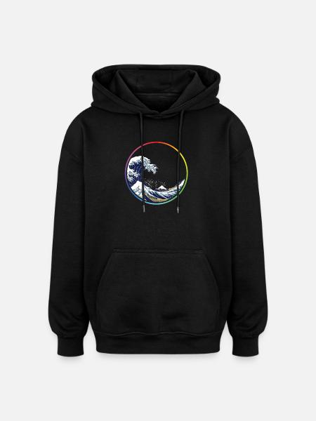 Rainbow Wave Circle - Oversized Unisex Hoodie - black