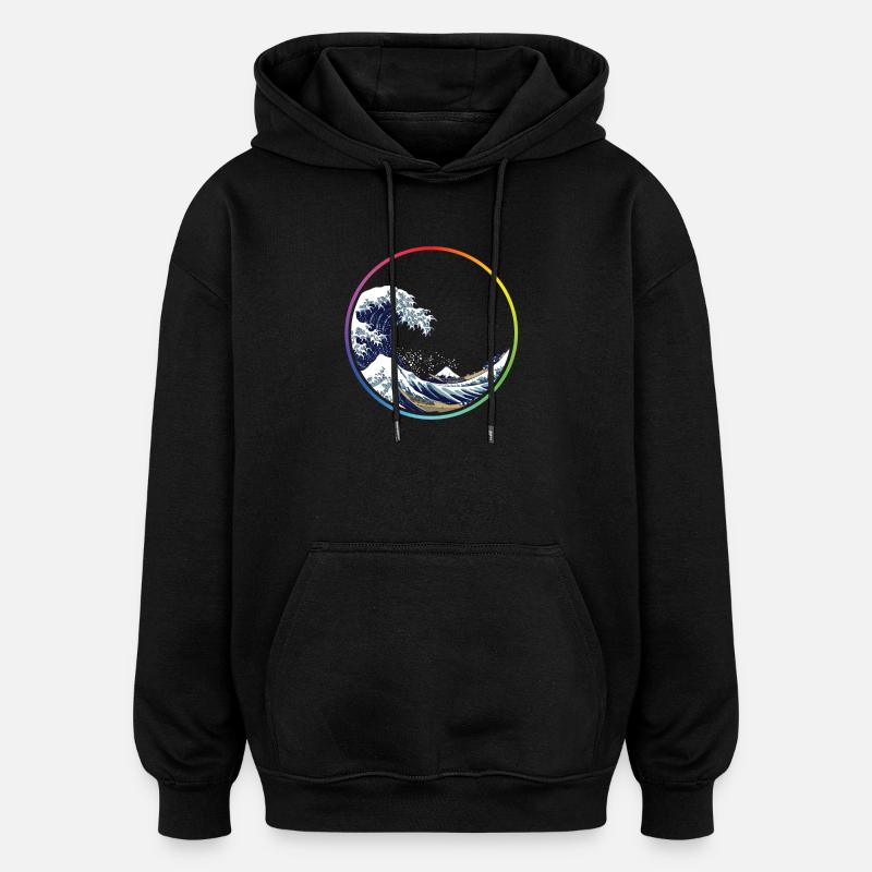 Regenbogen-Wellen-Kreis - Oversized Unisex Hoodie - Schwarz
