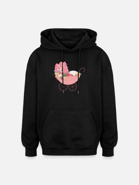 Playful Flower Stroller – Romantic Motif - Oversized Unisex Hoodie - black