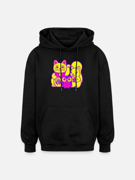 Lucky Cat with Friends - Oversized Unisex Hoodie - black