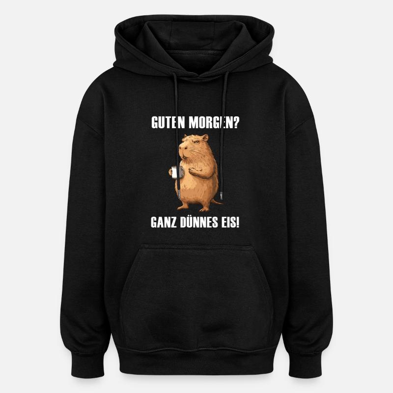 Capibara con tazza da caffè - Felpa con cappuccio unisex oversize - nero