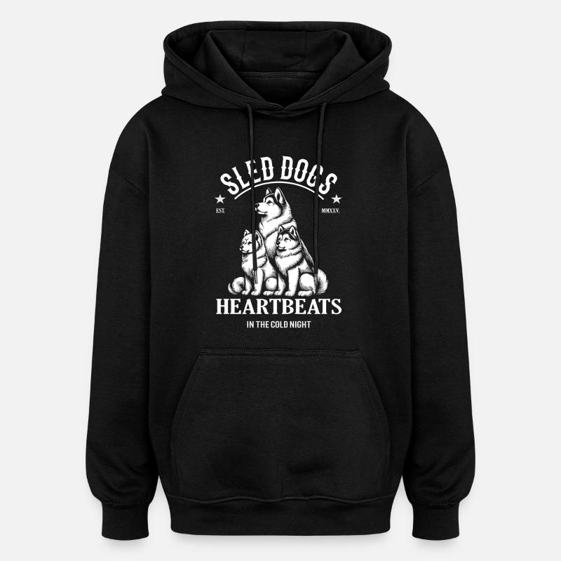 Schlittenhund Design – Heartbeats in Cold Night - Oversized Unisex Hoodie - Schwarz