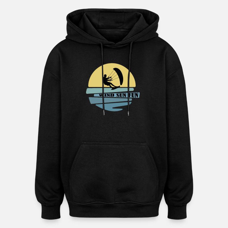 Wind Sonne Fun Kitesurfer - Oversized Unisex Hoodie - Schwarz