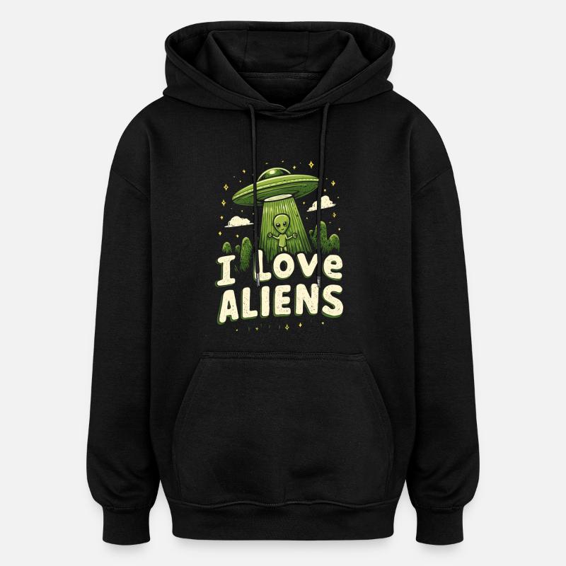 Ich liebe Aliens - Oversized Unisex Hoodie - Schwarz