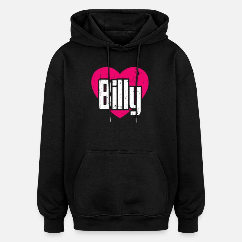 J’aime Billy Coeur Rose J’aime Billy - Sweat à capuche oversize unisexe - noir