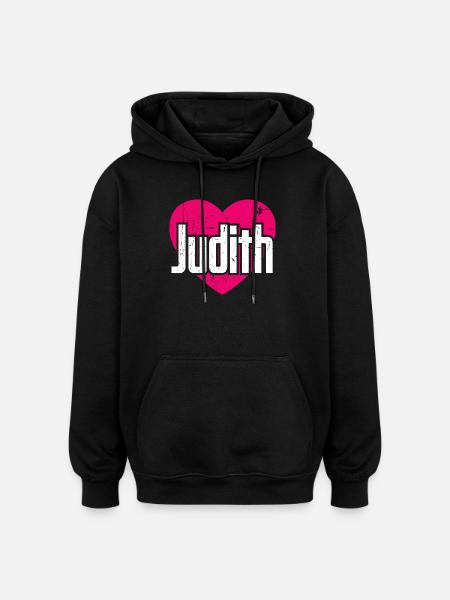J’aime Judith Coeur rose J’aime Judith - Sweat à capuche oversize unisexe - noir