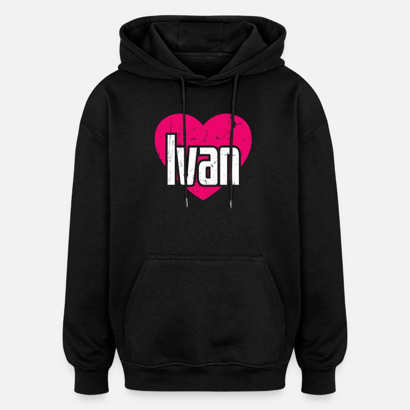 J’aime Ivan Coeur Rose J’aime Ivan - Sweat à capuche oversize unisexe - noir