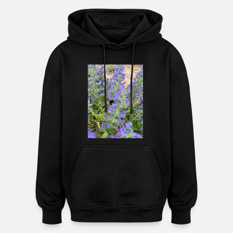 Lilac Blossoms Bee-Friendly Pattern - Oversized Unisex Hoodie - black